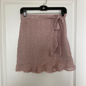 Nasty Gal Pink with Whit Stars Mock Wrap Skirt (Size 4)